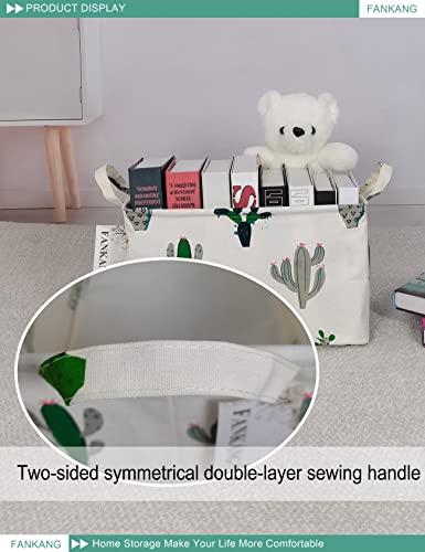FANKANG Storage Basket,Nursery Hamper Canvas Laundry Basket Foldable with Waterproof PE Coating Storage, Office, Bedroom, Clothes,Toys (L, Rec-Cactus) - color: Rec-Cactus