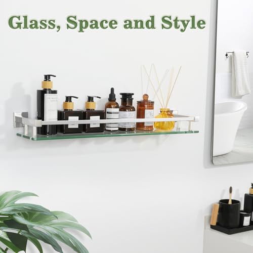 Alise Glass Bathroom Shelves Wall Mounted, 24 Inch Polished Chrome Tempered Floating Shelves Bathroom, Stainless Steel Bathroom Glass Shelf - color: Polished Chrome, size: 24 Inch