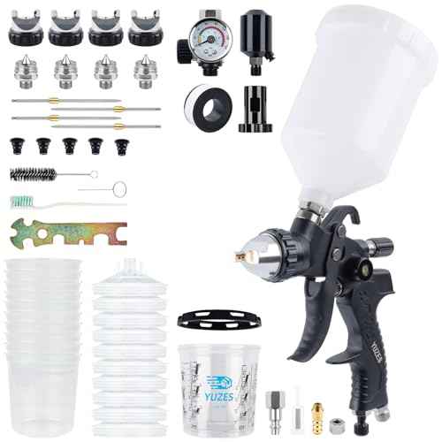 YUZES HVLP Spray Gun Plus Kit with 20 Oz Disposable Paint Cups, Easy to Use, 1.4/1.7/2.0mm Nozzles Air Spray Gun for Painting Cars & Furniture DIY Painting, Paint Spray Gun for Primer, Clear/Top Coat