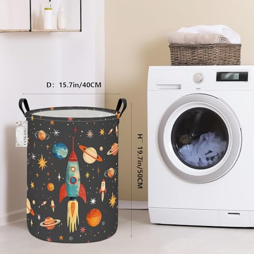 FANKANG Storage Basket, Nursery Hamper Canvas Laundry Basket Foldable with Waterproof PE Coating Large Storage Baskets for Kids Boys and Girls, Office, Bedroom, Clothes,Toys(Space rocket) - color: Space rocket