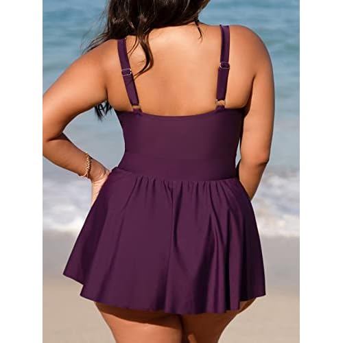 CUPSHE Plus Size Swimsuit for Women One Piece Bathing Suit Scoop Neck Ruffled Swim Dress Adjustable Straps