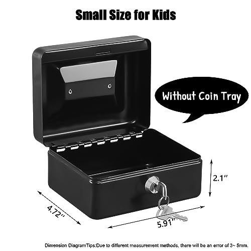 KYODOLED Cash Box with Key,Small Safe Lock Box with Portable Handle,Cash Drawer,5.91"x 4.72"x 3.15" Black Small - color: Black, size: Small
