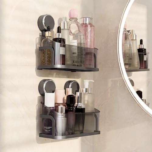 Shower Caddy Suction Cup, Removable Bathroom Organizer Shelf for Shower Storage, No Drilling Clear Square Shower Shelves, Large Capacity & Reusable, 1 pack - color: Gray2