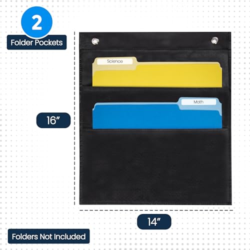 Essex Wares - 2 Pocket File Pocket Chart, Black - Versatile Wall Hanging File Folder Organizer for Classroom, Office, Home, and More - Wall Folder Organizer - Two Pockets - size: 2 Pocket