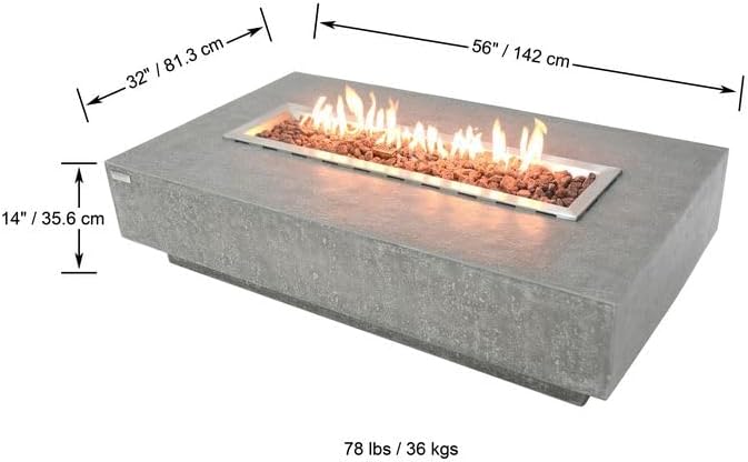 Elementi | Bundle Hampton Gas Fire Pit Cast Concrete 56" Rectangular Fire Table, Outdoor Fire Pit Electronic Ignition | Canvas Cover, Lava Rock Included | Light Gray (Natural Gas)