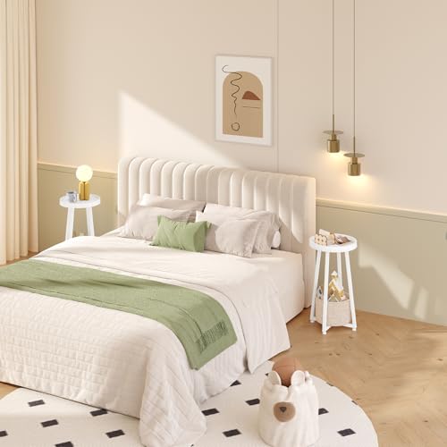 HOOBRO Small Round Side Table, 2-Tier Round Sofa End Table, Compact Nightstand with Cotton Linen Storage Basket, for Small Space, Living Room, Bedroom, Dorm, White WW183BZ01 - color: White