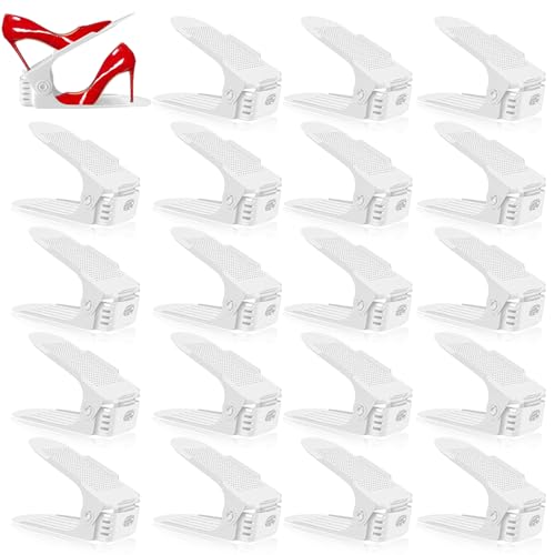 Shoe Slots Organizer - 20 Pack Shoe Stackers, 50% Space Savers, 4 Levels Adjustable Rack, White