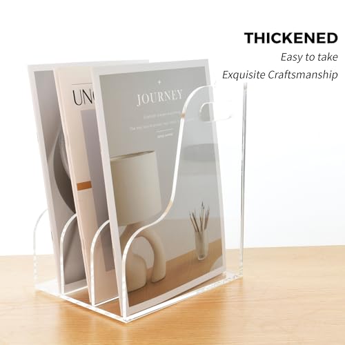 3 Vertical Compartments File Holder, Clear Acrylic Desk Organizer and Storage Bins Holding for Magazines, Binders, Notebooks, Envelopes, Multi-purpose Document Organizer for Home Office - size: A4, 3 Sections