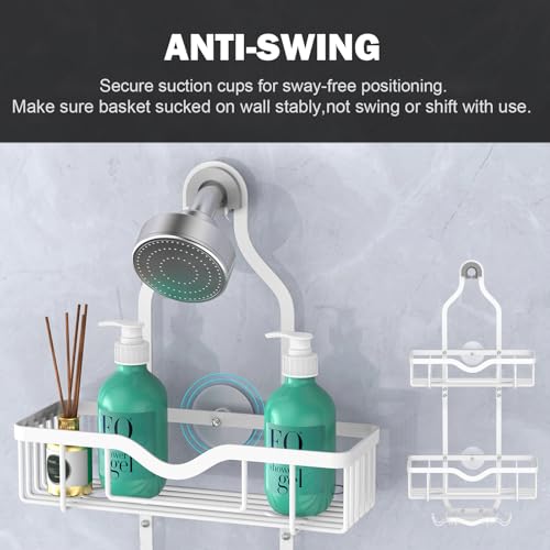 Kadolina Shower Caddy Hanging, Bathroom Shower Rack, Bathroom Organizer with Soap Dish, Over The Showerhead Caddy with Hooks for Razor/Sponge, Soft White (Assembly Required) - color: Soft White