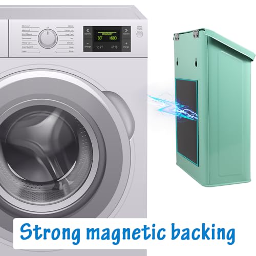 Picowe Magnetic Laundry Storage, Large Metal Lint Holder Bin with Lid for Laundry Room, Space-Saving Trash Container Hanging on Dryer, Washer or Wall Mount Trash Bin (Green) - color: Green
