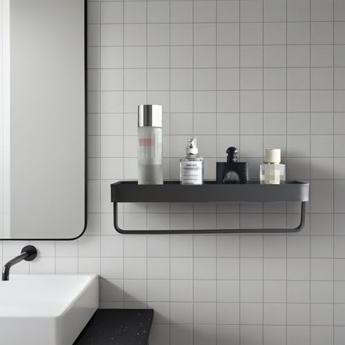 Bathroom Shelf with Towel Bar，Wall-Mounted Shower Storage Rack, 15.75 -Inch Suitable for bathrooms, Kitchens and Toilets，No Drill Bathroom Shelf