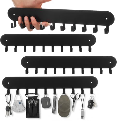 4 Pack Key Holder Wall Mount, Metal Key Chain Organizer with 10 Hooks, Heavy Duty Iron Keys Rack for Living Room, Kitchen, Garage, Office, Hallway (Black)