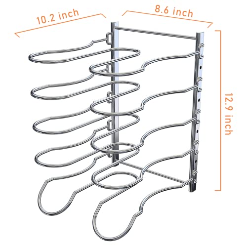 CAXXA Heavy Duty Pan Rack, Pot Lid Rack, Kitchen Cabinet Pantry Cookware Organizer Rack Holder with 5 Adjustable Dividers, Chrome - size: 12.8 x 10.4 x 8.9 INCH