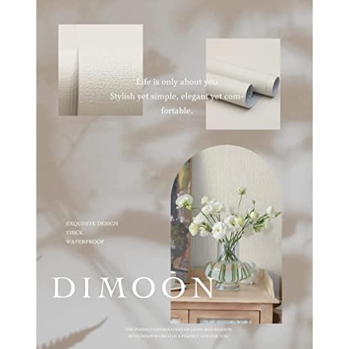 Dimoon 78.7"x17.7" Embossed Stripe Thicken Advanced Texture White Peel and Stick Wallpaper Stick Peel Modern Off-White Waterproof Contact Paper Pure Self Adhesive Wallpaper Removable Liner Viny Roll