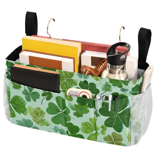 Bedside Caddy Hanging Bunk Bed Caddy Bed Organizer Hanging Pocket with 2 Hooks Bedside Storage Organizer Pocket Bag Holder Green Nature St Patrick Clovers - color: Green Nature St Patrick Clovers