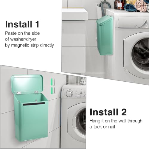 Picowe Magnetic Laundry Storage, Large Metal Lint Holder Bin with Lid for Laundry Room, Space-Saving Trash Container Hanging on Dryer, Washer or Wall Mount Trash Bin (Green) - color: Green
