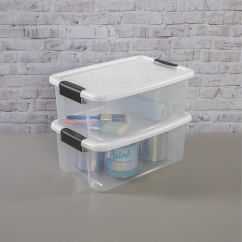 Sterilite 6-Pack Ultra Latching Box, Storage Bins with Lids, Clear Plastic, 18 Qt – Large Heavy-Duty Organizing Bin Containers for Home, Closet, Kitchen, Pantry, Bathroom, and Office - size: 18 Quart