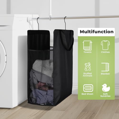 Fentec Hanging Laundry Hamper, Hanging Laundry Basket, Slim Laundry Hamper Bag with Handles, Portable Hanging Closet Hamper, Mesh Heavy Duty Hanging Laundry Bag (Black,1 Pack) - color: Black, size: 1 Pack-One section