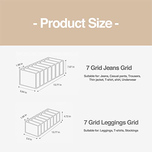 Wardrobe Clothes Organizer 7 Grids Portable Closet Organizer Mesh Separation Storage Box Foldable Closet Drawer Organizer for Underwear Socks Scarves Leggings (Grey, 4 Leggings Grid) - size: 4 Leggings Grid