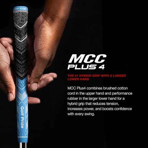 Golf Pride MCC Plus4 Golf Club Grip - All-Weather Hybrid Grip with Larger Lower Hand - Brushed Cotton Cord & Pebbled Texture - Standard - Red