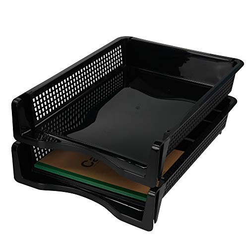 Stackable Paper Tray Set of 6, Black Plastic Letter Tray Basket