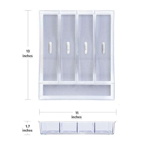 Glad Silverware & Utensil Drawer Organizer - Divided Clear Plastic Storage Tray with 5 Compartments for Kitchen Flatware and Cutlery - BPA Free, Food Safe, Non Slip, 11x13 inches - size: 5-Compartment