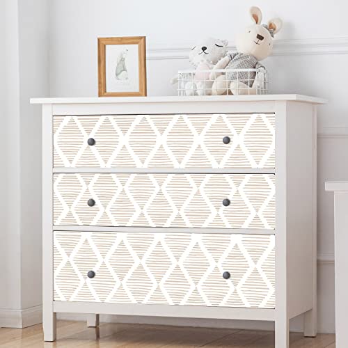 Yun-aeon 17.7" X 120" White and Beige Stripe Peel and Stick Wallpaper Modern Diamond Contact Paper Geometric Removable Wallpaper Self Adhesive Wall Paper for Bedroom Drawers Cabinets Decor Vinyl