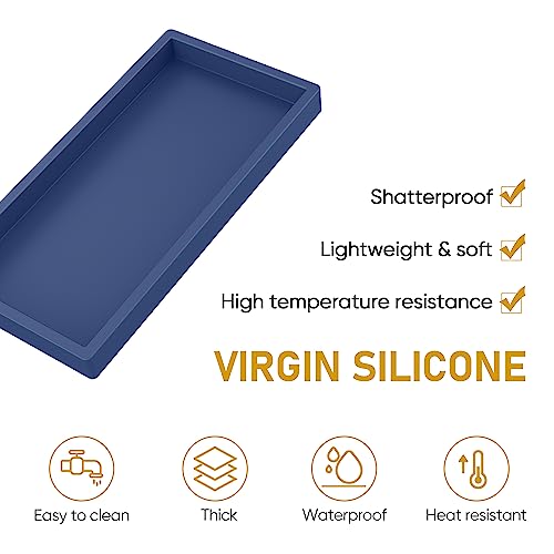 Silicone Vanity Tray - Thickened, Shatterproof, Rectangle - 7.8 * 3.9 in - For Counter, Soap Dispenser - color: Sapphire Blue, size: Small-7.8*3.9 in