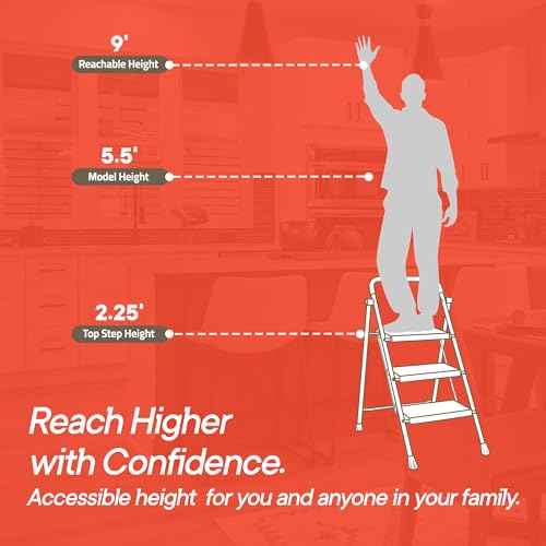 White 3 Step Stool Foldable ? Heavy-Duty Foldable Step Stool for Adults, 500 lbs Capacity, Anti-Slip Feet & Wide Steps, Sturdy Steel Frame, Lightweight & Space-Saving Design for Home, Kitchen & Garage