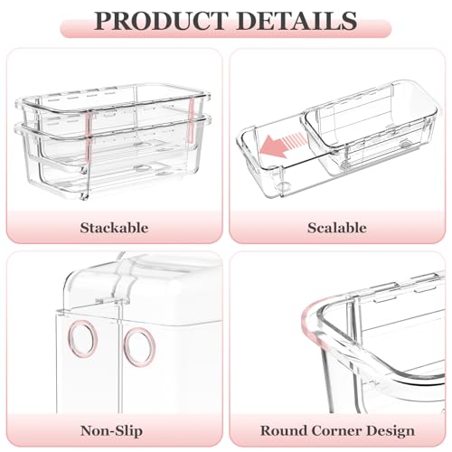 DILIBRA 16 Pcs Clear Extendable Drawer Organizer, Adjustable Drawer Storage 3-Size Desk Drawer Organizer, Plastic Non-Slip Storage Bins for Makeup, Cosmetic, Jewelries, Utensils, Stationery, Dressers - size: 3Pcs Large + 5Pcs Medium + 8Pcs Small