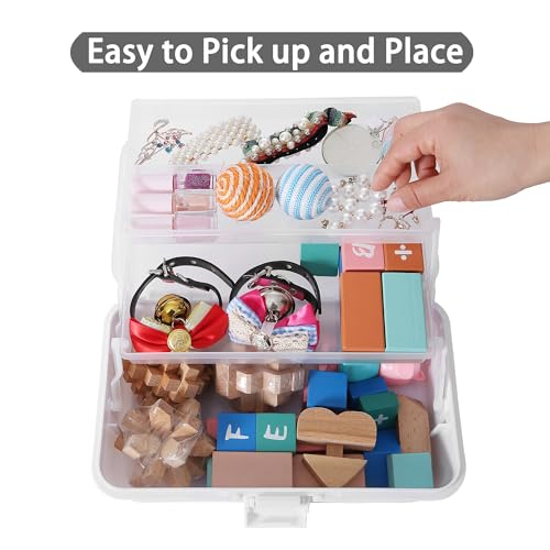 11(in) Versatile Three-Layer Folding Organizer Box,Ideal for Art & Crafts,Toys,Sewing Supplies,Jewelry and Tools,Storage with Dual Trays,Elegant White - color: White