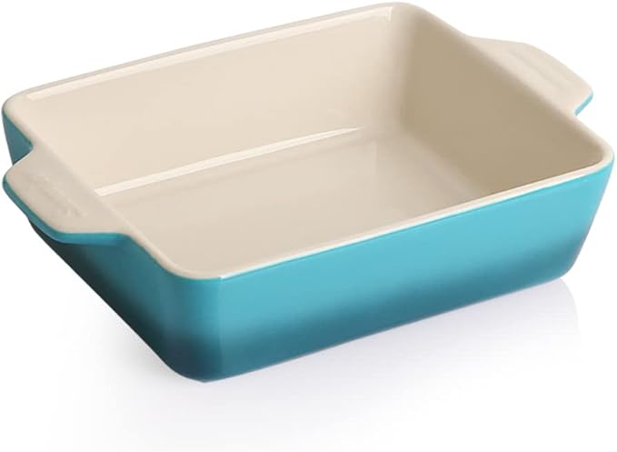 Sweejar Ceramic Baking Dish, Rectangular Small Baking Pan with Double Handles, Brownie, Kitchen, 6.5 x 4.9 x 1.8 Inches(White)