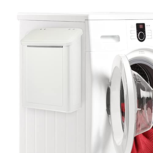 Picowe Magnetic Laundry Storage, Large Metal Lint Holder Bin with Lid for Laundry Room, Space-Saving Trash Container Hanging on Dryer, Washer or Wall Mount Trash Bin (White) - color: White