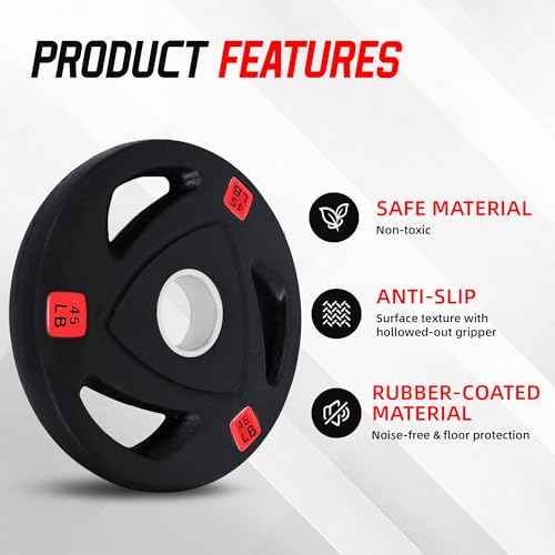 Fitvids standard Cast Iron 1-inch Weight Plate for Strength Training & Weightlifting, Rubber Coate Style, 45lbs, Pair