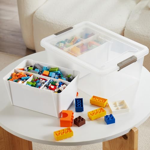 MACOPRO 17QT Craft Storage Box with 2 Removable Caddy Trays, Clear Stackable Plastic Organizer with Lid for Art Supplies, Beads, Sewing Tools, Pens & Kids Toys (White, 1Pack-2-in-1) - size: 1Pack-2-in-1