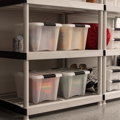IRIS USA 19 Qt Stackable Plastic Storage Bins with Lids, 6 Pack - BPA-Free, Made in USA - Discreet Organizing Solution, Latches, Durable Nestable Containers, Secure Pull Handle - Pearl - size: 19 Qt, style: 6 Pack