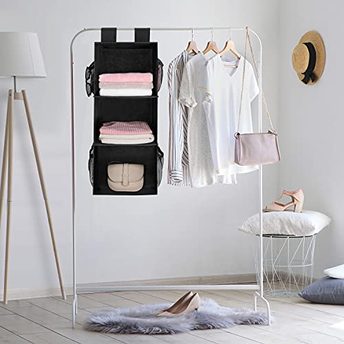 MAX Houser 3-Shelf Hanging Closet Organizer, Hanging Sweater Organizer, Foldable Hanging Shelves for Closet with 2 Velcro, Black - color: Black