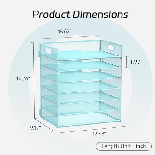 7 Tier Paper Organizer - Mesh Desktop File Holder with Handles for Office School Desk, Black (Blue) - color: Blue