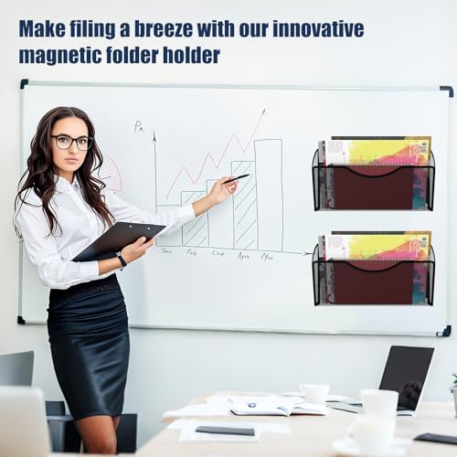 Magnetic File Holder 1 Pockets File Folder Organizer, Office Hanging Magazine Rack for File Cabinets, Magnetic Paper Holder, No Drilling Mail Organizer for Refrigerator, Office