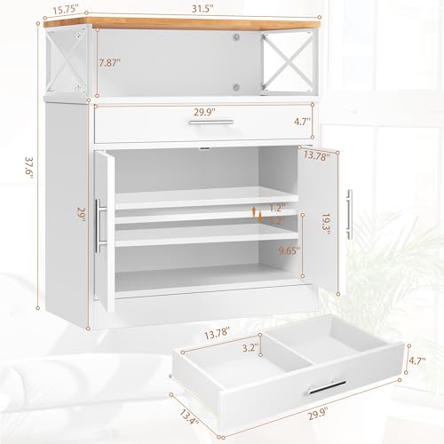 Shintenchi Kitchen Buffet Cabinet with Adjustable Shelf, Modern Kitchen Storage Cabinet,Farmhouse Coffee Bar Cabinet（White） - color: New White, size: 37.6"H