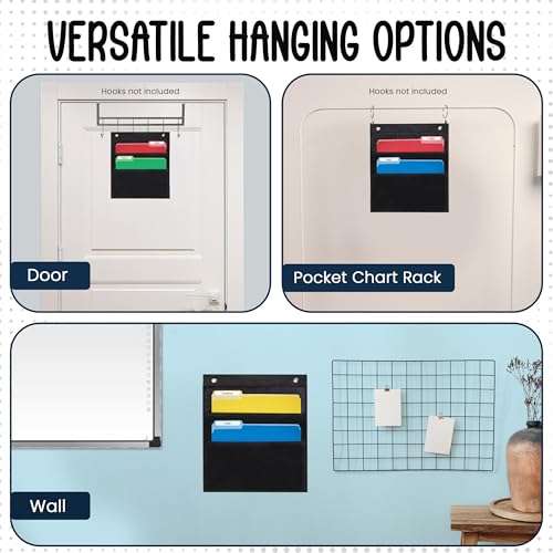 Essex Wares - 2 Pocket File Pocket Chart, Black - Versatile Wall Hanging File Folder Organizer for Classroom, Office, Home, and More - Wall Folder Organizer - Two Pockets - size: 2 Pocket