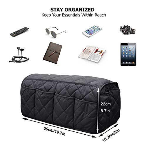 Armchair Caddy,Non Slip Sofa Armrest Organizer, Couch Armrest Remote Control Holder,Waterproof Recliner Arm Caddy with 14 Pockets for Cell Phone TV Remote Control - color: Black