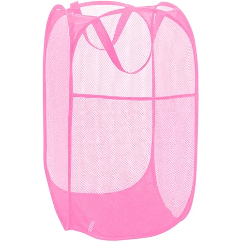 Pop Up Laundry Hamper Reinforced Collapsible Laundry Basket Foldable Clothes Hamper for Home, Dorm Room, Travel, Cruise, Pink - color: Pink