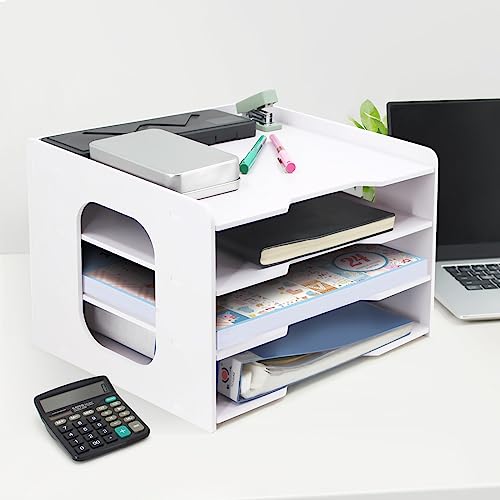 SONGWAY Scrapbook Paper Organizer 12x12-4 Tier File Organizer for Desk, 12x12 Stackable Scrapbook Paper Storage Trays, Desktop File Storage Cube for Home Office School - size: 4 Tier