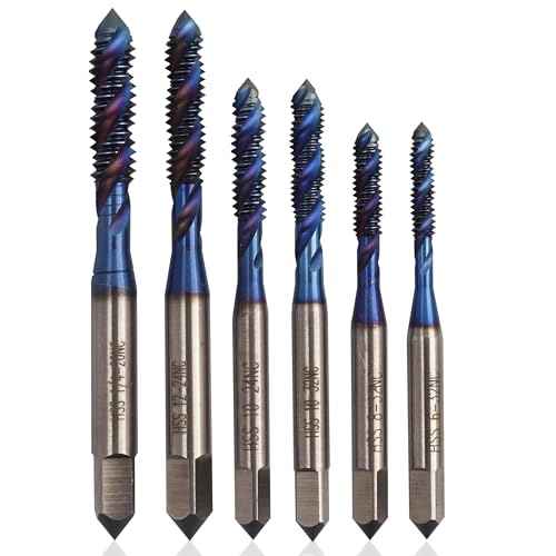 Yakamoz Spiral Flute Tap Set - 6Pcs SAE Tap Set Machine Tap Bits Screw Thread Tapping Tool for Metal, Wood, Plastic 6-32NC 8-32NC 10-24NC 10-32NC 12-24NC 1/4-20NC