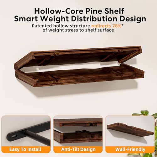 Solid Wood Live Edge Floating Shelves Set of 2 – 24" Rustic Wall Shelf with Hidden Bracket System, Wall Mounted Shelves for Bathroom, Kitchen, Living Room, Bedroom (Walnut) - color: Walnut, size: 24 inch - 2pcs