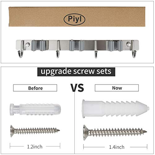 Broom Mop Holder Wall Mount Broom Hanger Wall Mounted Metal Organization Garage Storage Garden Kitchen Tool Organizer With 4 Racks and 5 Hooks (Silver, 1 Pack 3R4H)… - size: 1 Pack 3R4H