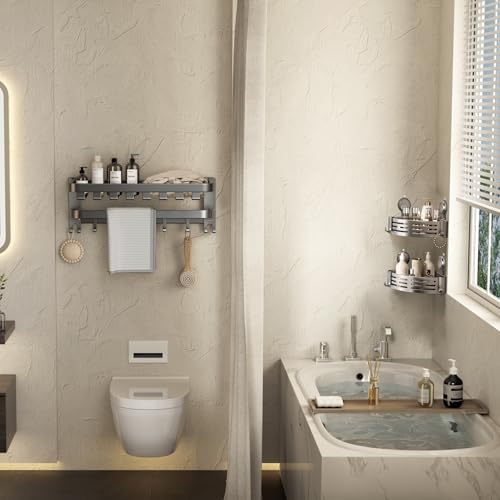 VOLPONE Corner Shower Caddy Suction Cup Shower Shelf Corner No Drilling Bathroom Shower Organizer Storage Rack Adhesive Without Towel Bar (2Pack, Gray) - style: Without Towel Bar Suction Cup Triangle 2 Tier Gray