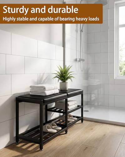 Shoe Rack Storage Bench for Entryway - Iron Shoe Rack with Bench for Entryway, Front Door Entrances or Bathroom, Space-Saving and Robust, Holds Up to 560 lb
