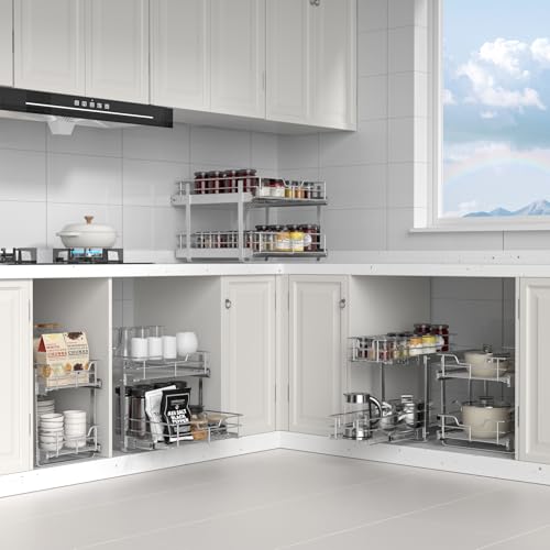 ZOINLIY Pull Out Cabinet Organizer, Versatile Slide Out Kitchen Organizers and Storage,Heavy Duty Drawer Cupboard Storage Basket, Smooth Sliding, Chrome Finish (2-Tiers-9¼''W×22“D) - size: 2-Tiers 9¼''W×22”D